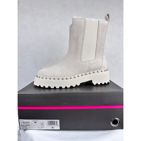 Vince Camuto Shoes - Vince Camuto Meendey Milky White Suede Studded Lug Sole Chelsea Boots Womens 9M
